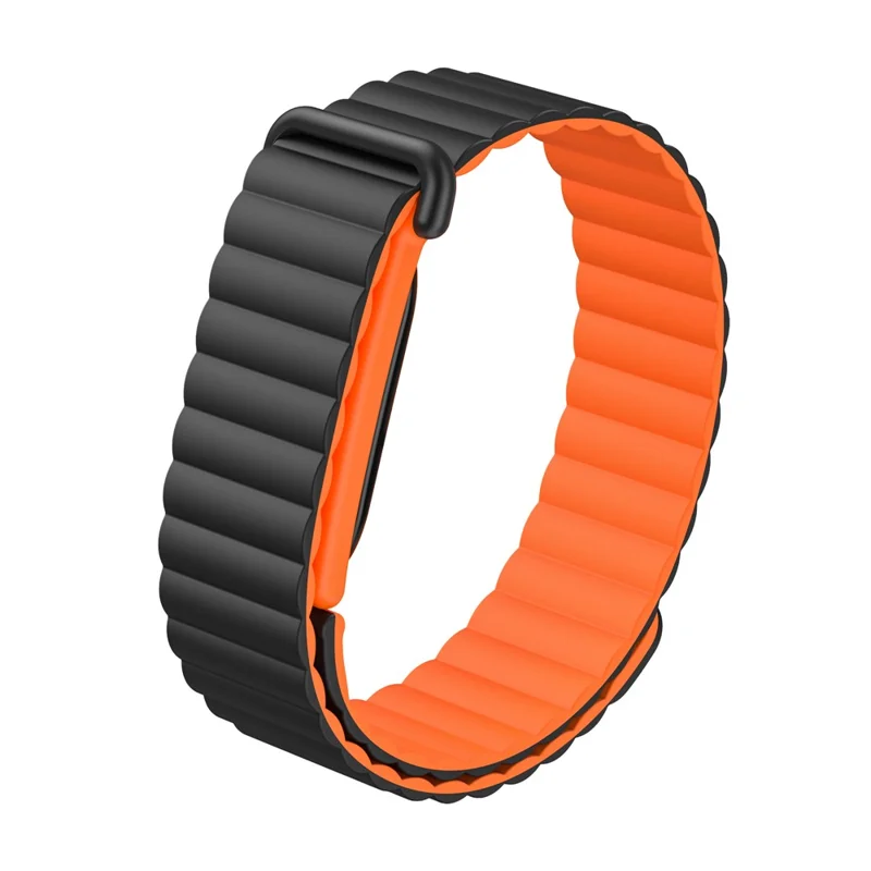 Correa para Google Fitbit Air, textura clásica, silicona + TPU magnética - Negro Naranja + Marco Naranja