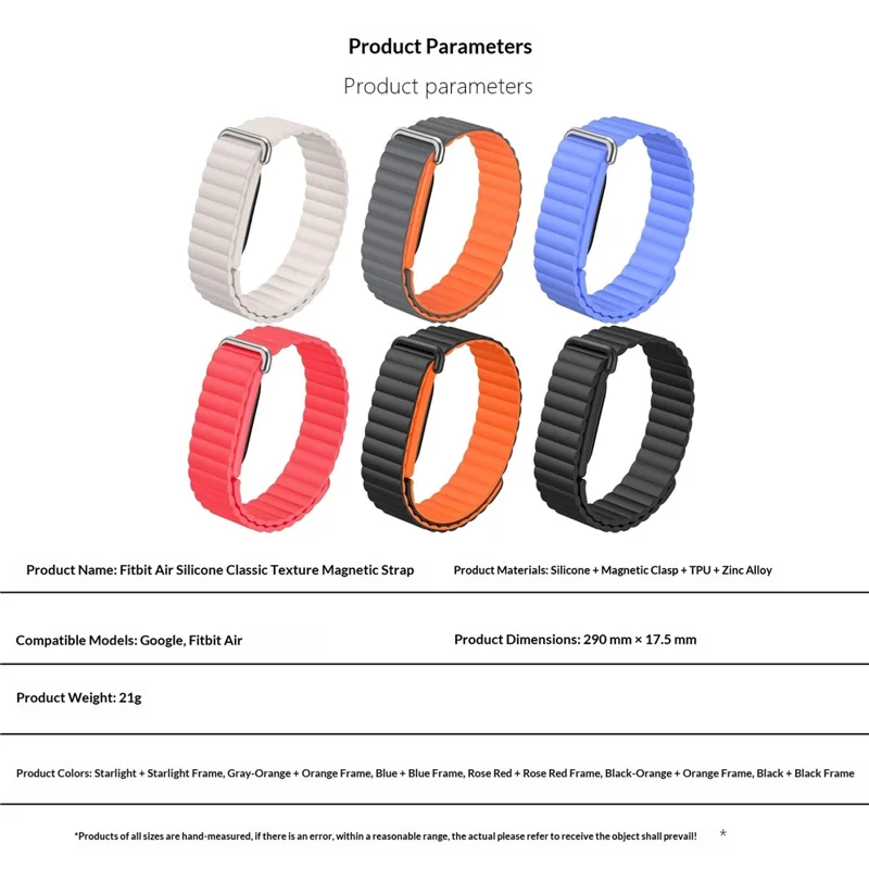Correa para Google Fitbit Air, textura clásica, silicona + TPU magnética - Negro Naranja + Marco Naranja
