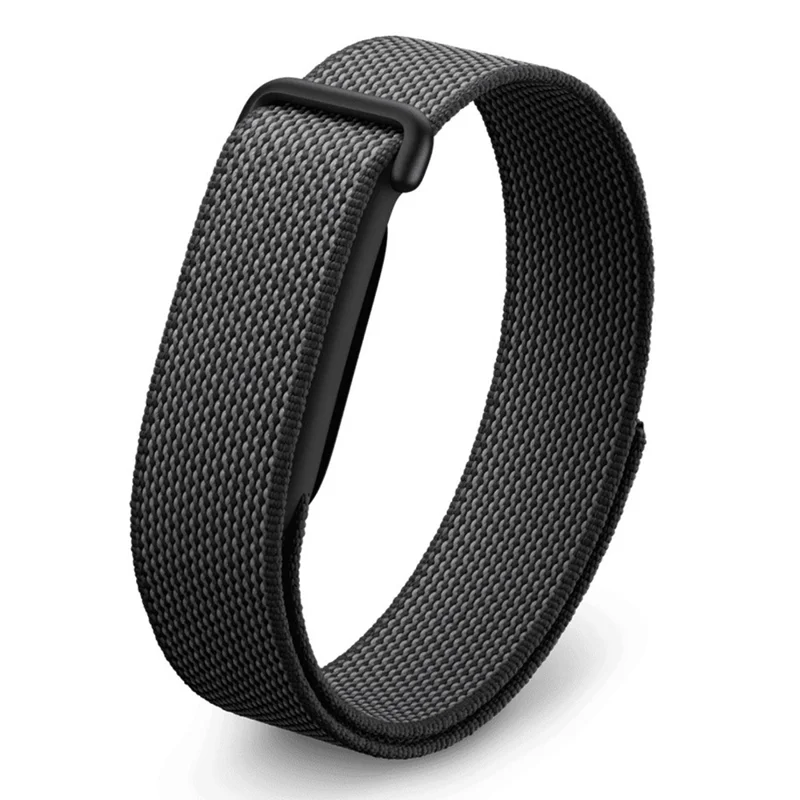 For Google Fitbit Air Magic Tape Nylon Loop Strap with Metal Buckle Quick Release Adjustable Replacement Wristband - Black