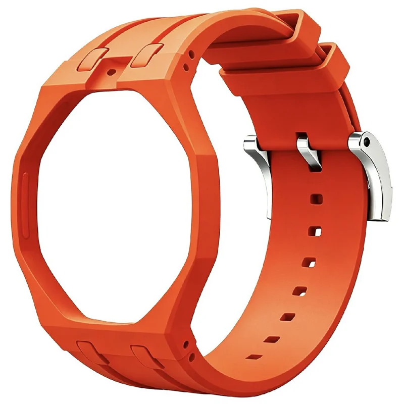 For Swatch Royal Pop Watch Band Scratch-Resistant Silicone Integrated Strap with Ceramic Watch Case - Orange-red / 12 O'clock Direction