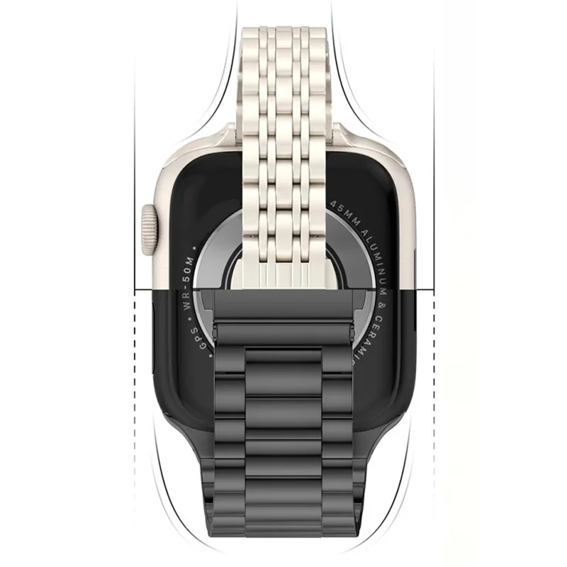 For Apple Watch Ultra 3 2 1 49mm Band 7-Bead Stainless Steel Strap with Full Coverage TPU Watch Case and Removal Tool - Black