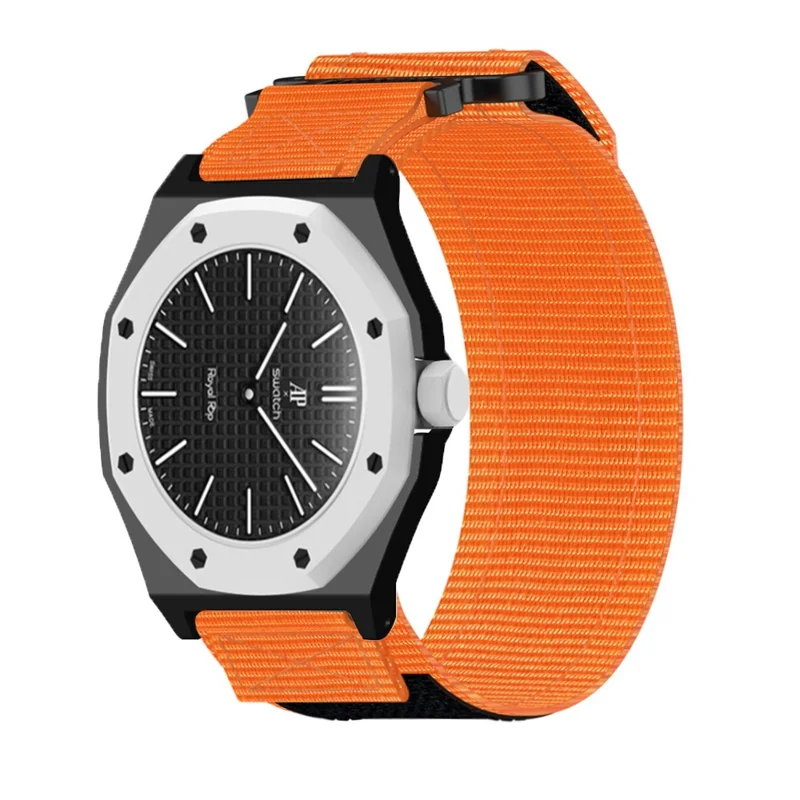 For Swatch Royal Pop Watch Strap with Case Frame Magic Tape Nylon Loop Sport Band - Orange