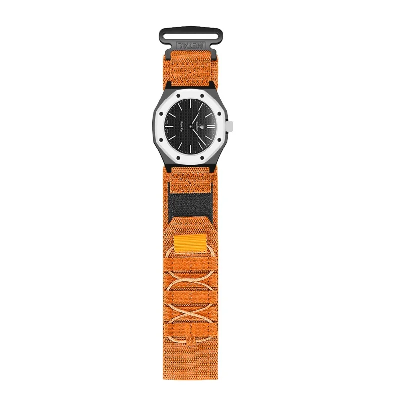 For Swatch Royal Pop Nylon Watch Strap with Case Adjustable Webbing Magic Tape Quick Release Band - Orange