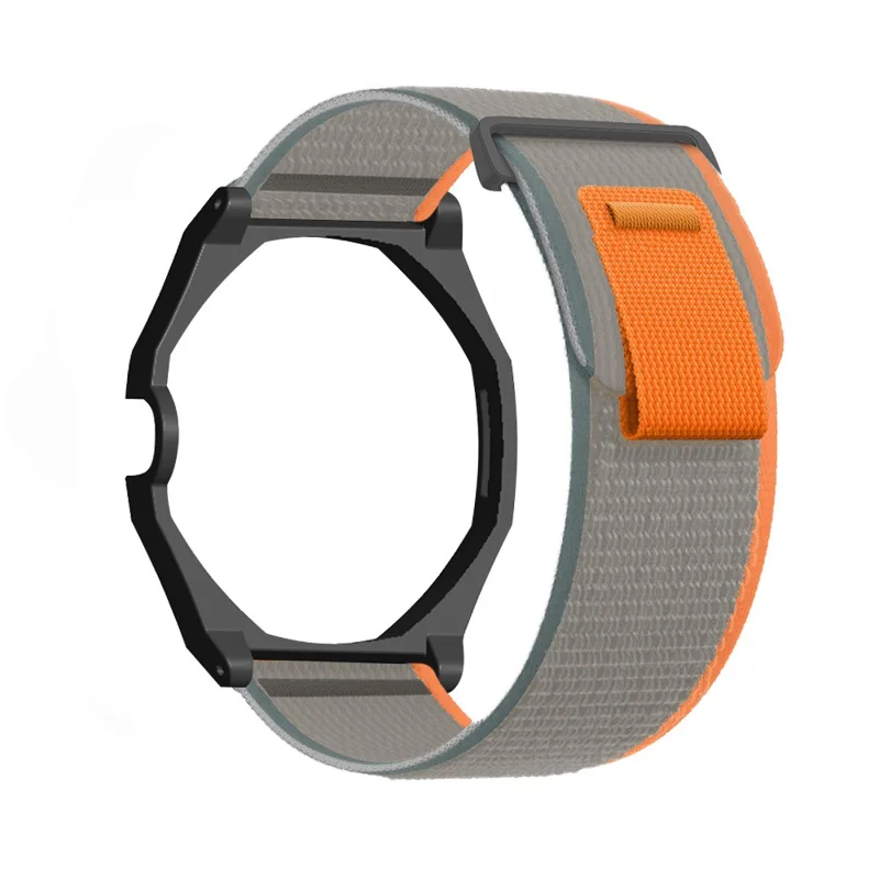 For Swatch Royal Pop Watch Strap with Case Two-Section Loop Sport Nylon Band - Orange+Grey
