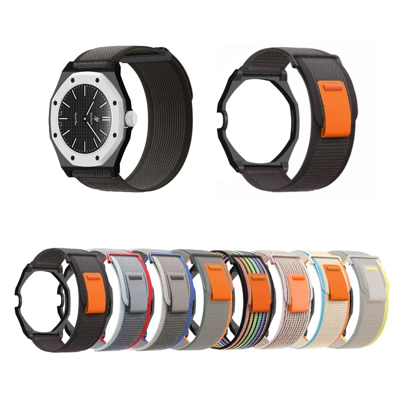 For Swatch Royal Pop Watch Strap with Case Two-Section Loop Sport Nylon Band - Orange+Grey
