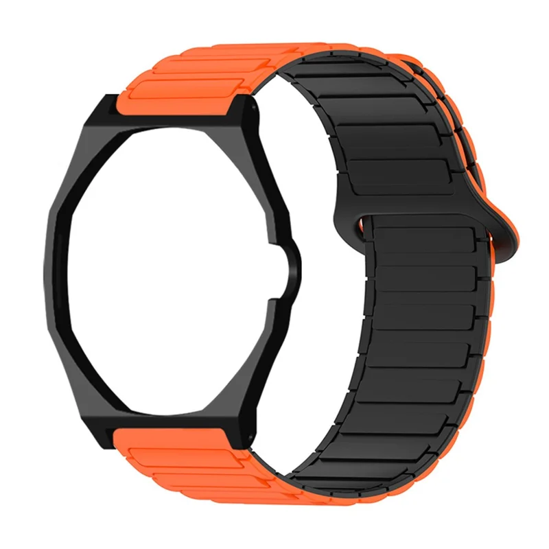 For Swatch Royal Pop Silicone Watch Strap with Case Magnetic Clasp Band - Orange / Black+Black