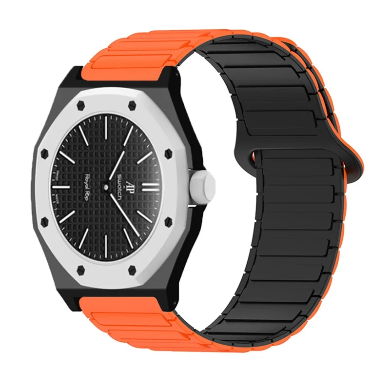 For Swatch Royal Pop Silicone Watch Strap with Case Magnetic Clasp Band - Orange / Black+Black