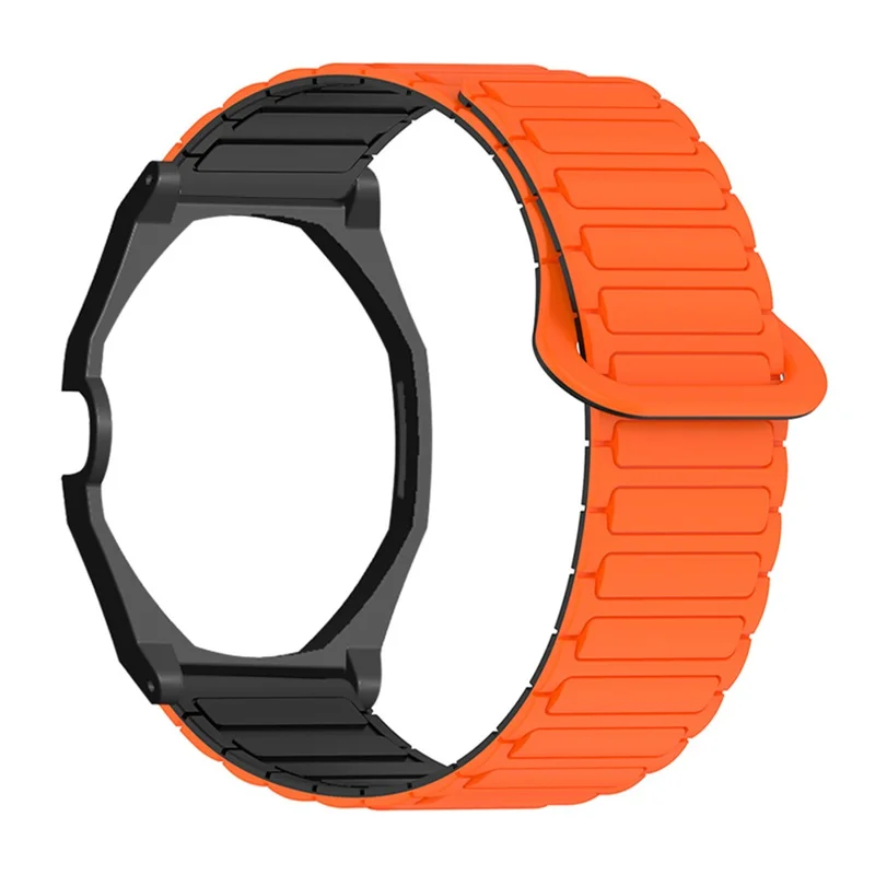 For Swatch Royal Pop Silicone Watch Strap with Case Magnetic Clasp Band - Orange / Black+Black