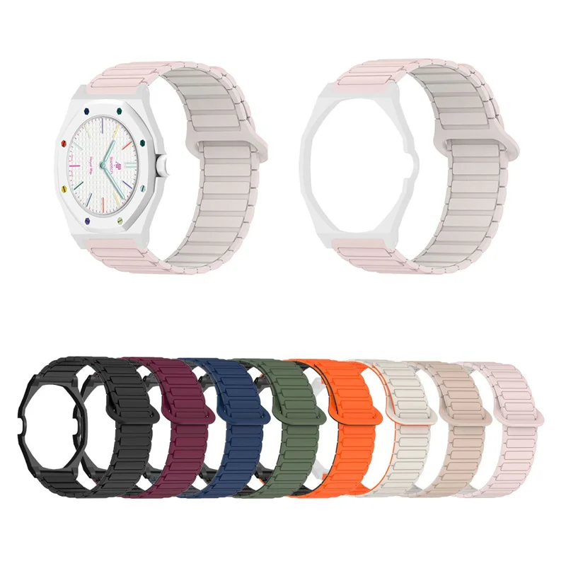 For Swatch Royal Pop Silicone Watch Strap with Case Magnetic Clasp Band - Orange / Black+Black