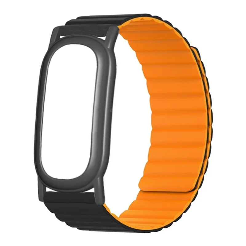 For Google Fitbit Air Silicone Band with PC Watch Case Accordion Design Magnetic Watch Strap - Black+Orange