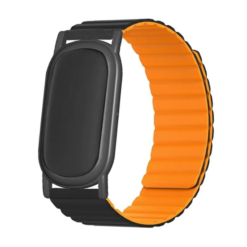 For Google Fitbit Air Silicone Band with PC Watch Case Accordion Design Magnetic Watch Strap - Black+Orange
