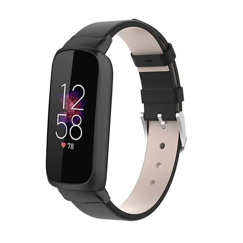 Genuine Leather Replacement Watch Band Adjustable Wrist Strap for Fitbit Luxe - Black