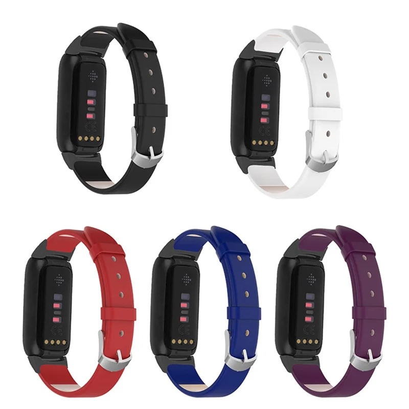Genuine Leather Replacement Watch Band Adjustable Wrist Strap for Fitbit Luxe - Black