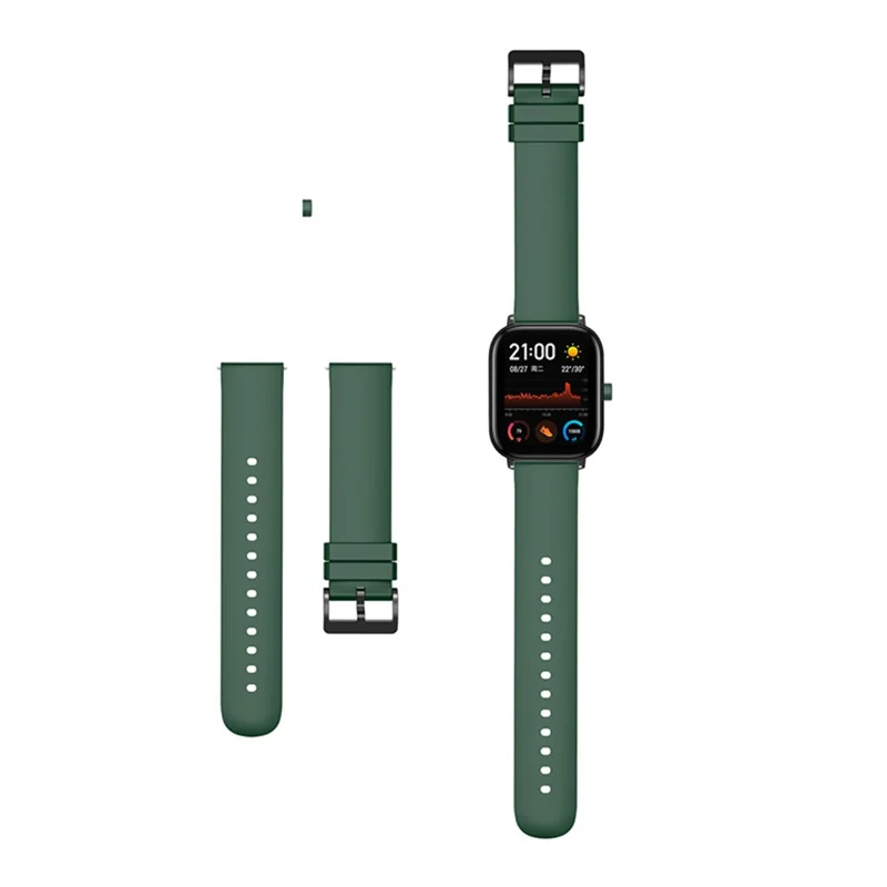 Replacement Silicone Smart Watch Band Adjustable Wrist Strap 20mm for Polar Pacer Pro/Samsung Galaxy Watch4 Classic 46mm 42mm/Watch4 44mm 40mm/Huami Amazfit GTS - Blackish Green