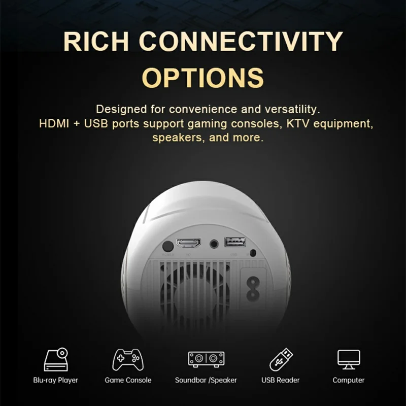 TS-16 1080P HD Hidden Lifting Gimbal Projector 6-Axis Keystone Correction Built-in Speaker, 2+16GB - EU Plug
