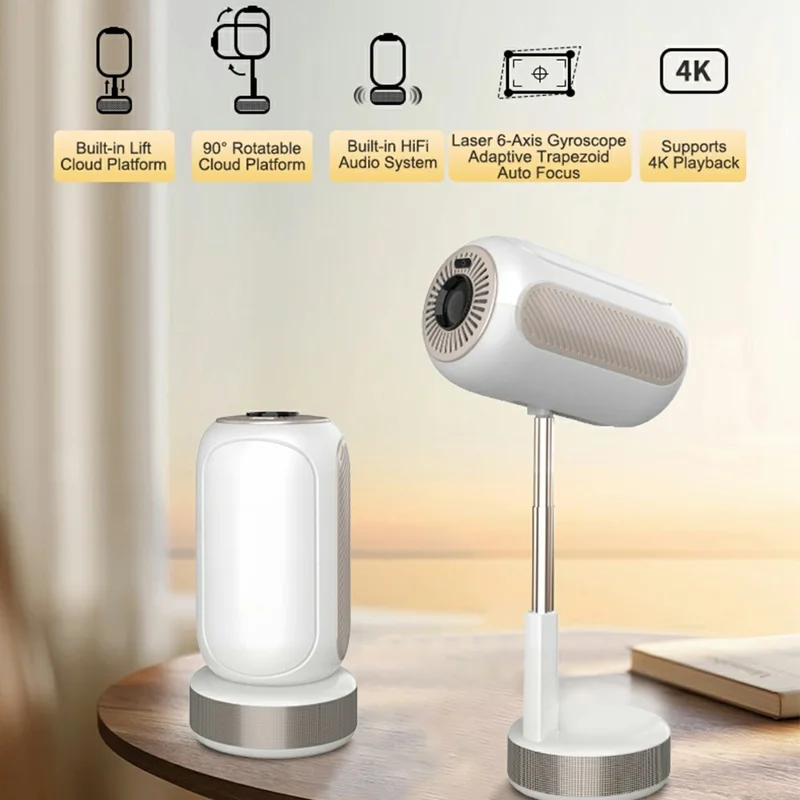 TS-16 1080P HD Hidden Lifting Gimbal Projector 6-Axis Keystone Correction Built-in Speaker, 2+16GB - EU Plug
