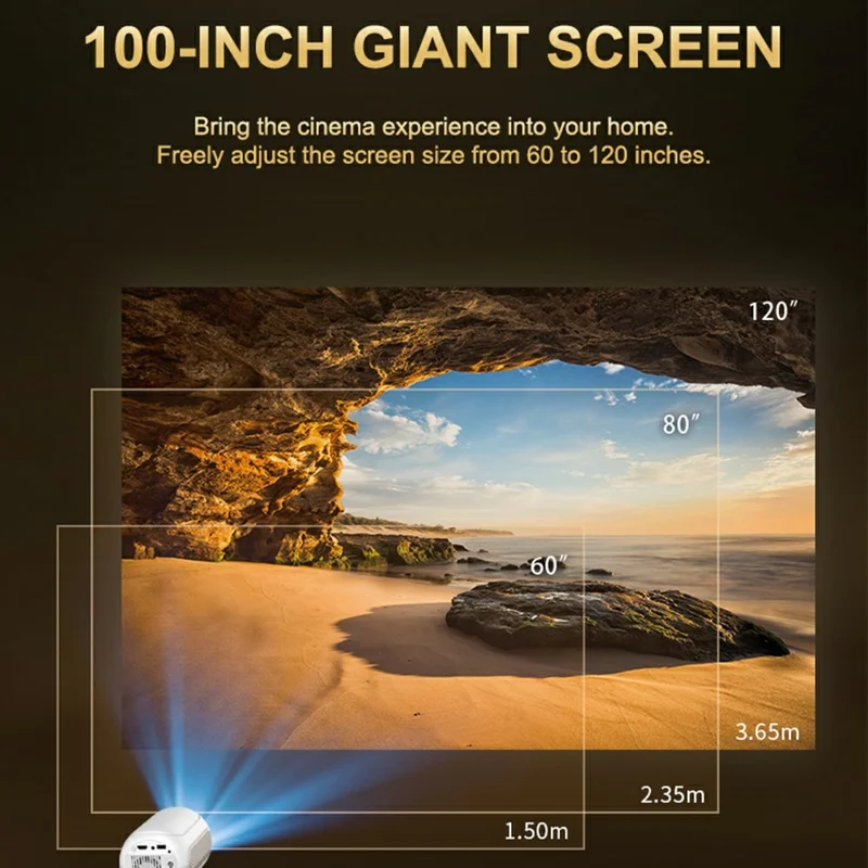 TS-16 1080P HD Hidden Lifting Gimbal Projector 6-Axis Keystone Correction Built-in Speaker, 2+16GB - EU Plug