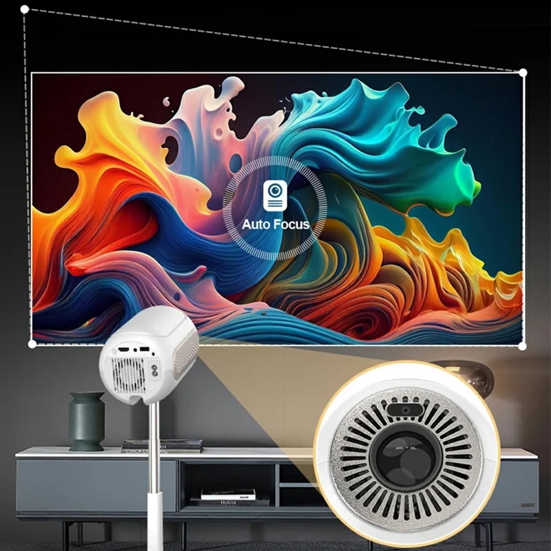 TS-16 1080P HD Hidden Lifting Gimbal Projector 6-Axis Keystone Correction Built-in Speaker, 2+16GB - EU Plug
