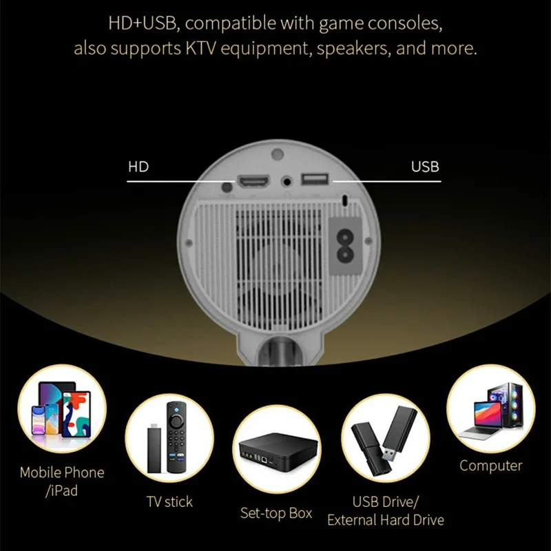 TS-17 Hidden Lifting Gimbal 1080P Projector Built-in Speaker Mini Home Theater, 1+8GB - US Plug