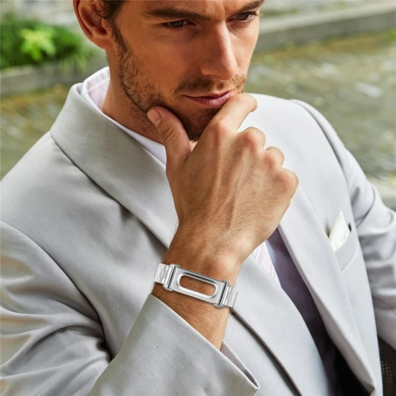 For Google Fitbit Air Stainless Steel Watch Band Three Bead Chain Link Strap - Silver