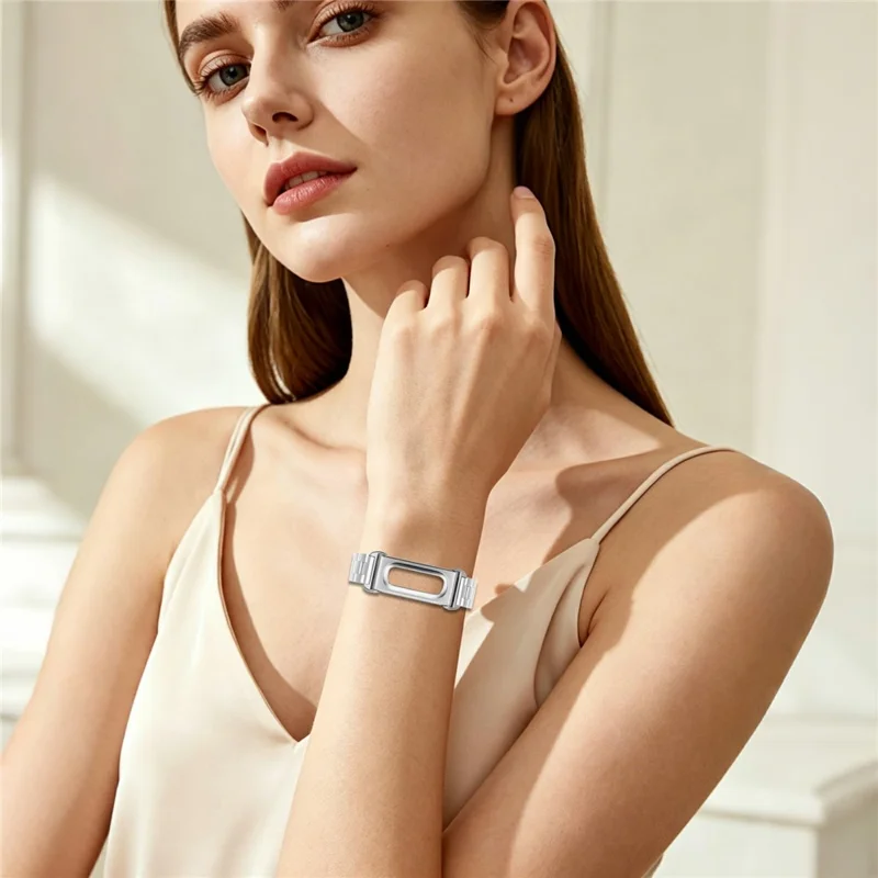 For Google Fitbit Air Stainless Steel Watch Band Three Bead Chain Link Strap - Silver