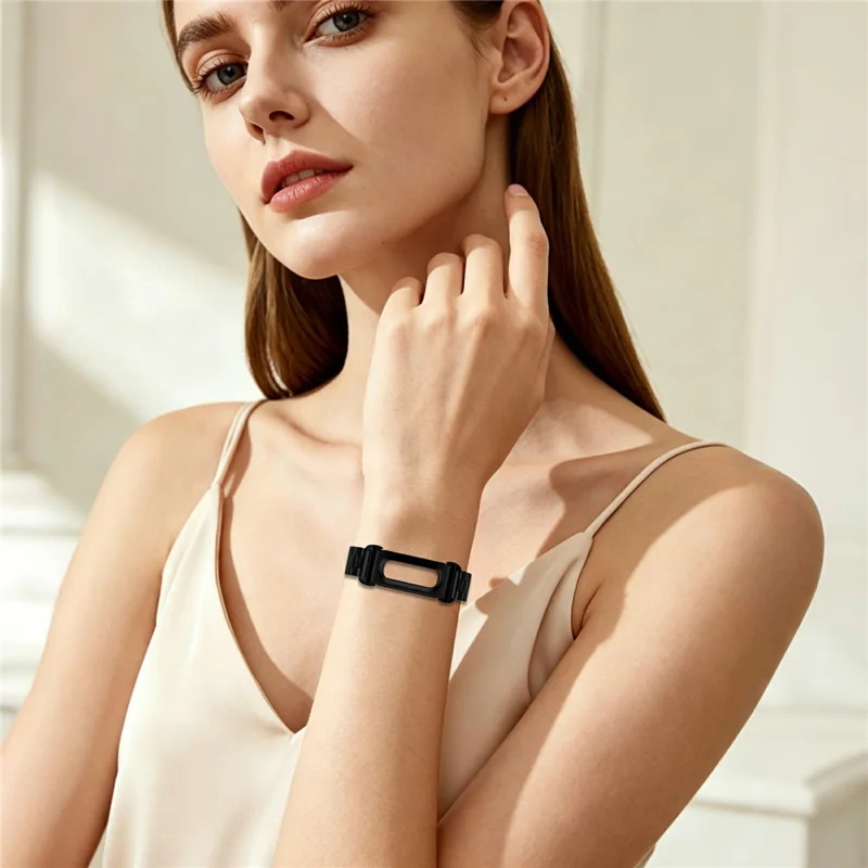 For Google Fitbit Air Stainless Steel Watch Band Three Bead Chain Link Strap - Black