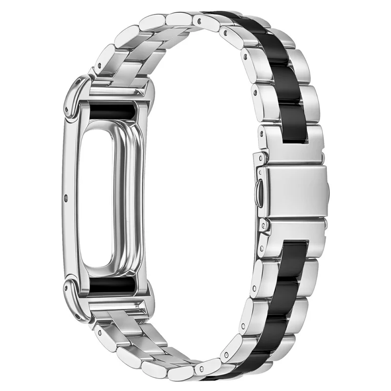 For Google Fitbit Air Stainless Steel Watch Band Contrast Color Three Bead Chain Link Strap - Silver / Black