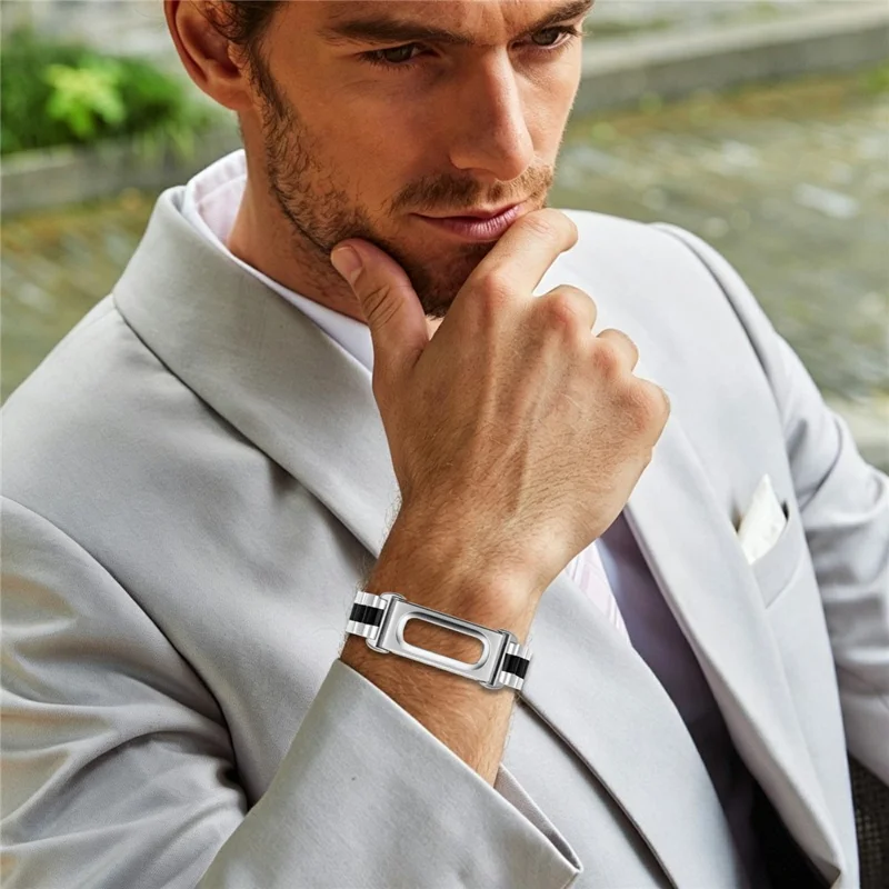 For Google Fitbit Air Stainless Steel Watch Band Contrast Color Three Bead Chain Link Strap - Silver / Black