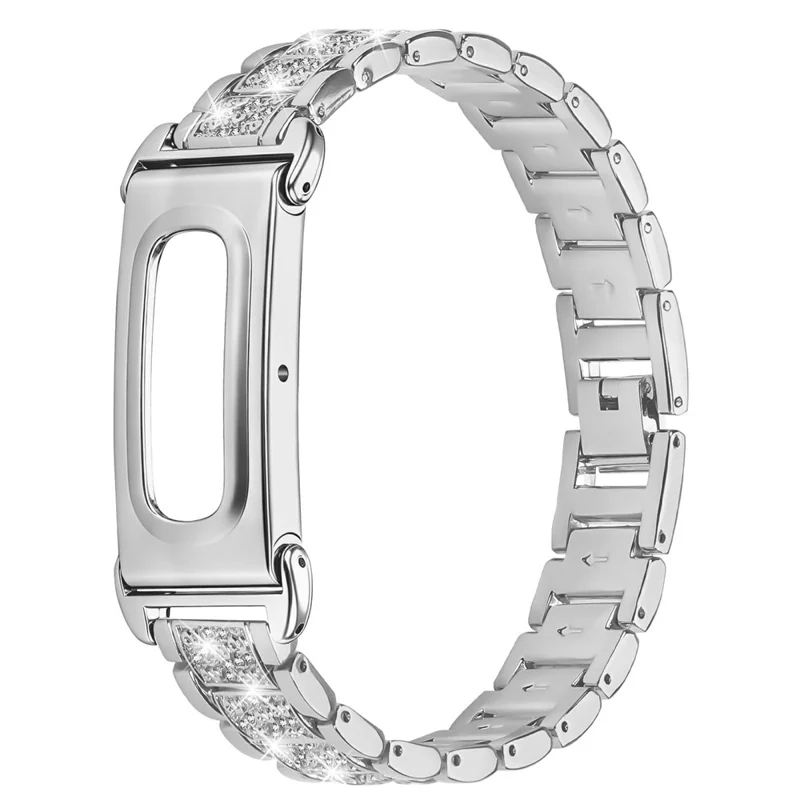 For Google Fitbit Air Watch Band Three-Bead Rhinestone Decor Stainless Steel Strap - Silver