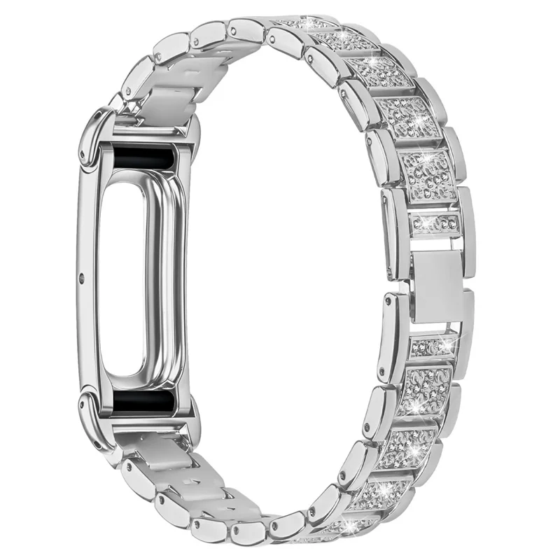 For Google Fitbit Air Watch Band Three-Bead Rhinestone Decor Stainless Steel Strap - Silver