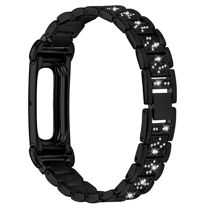 Opaska do Google Fitbit Air Watch Band z trzema kryształkami, galwanizowana stalowa opaska z kryształkami - Czarna