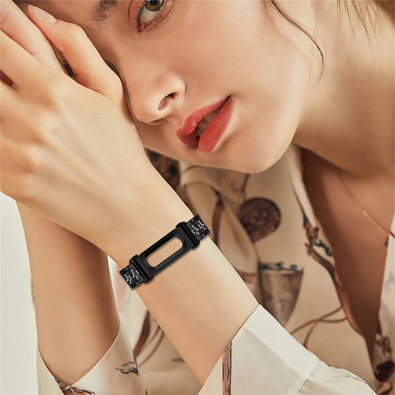 Opaska do Google Fitbit Air Watch Band z trzema kryształkami, galwanizowana stalowa opaska z kryształkami - Czarna