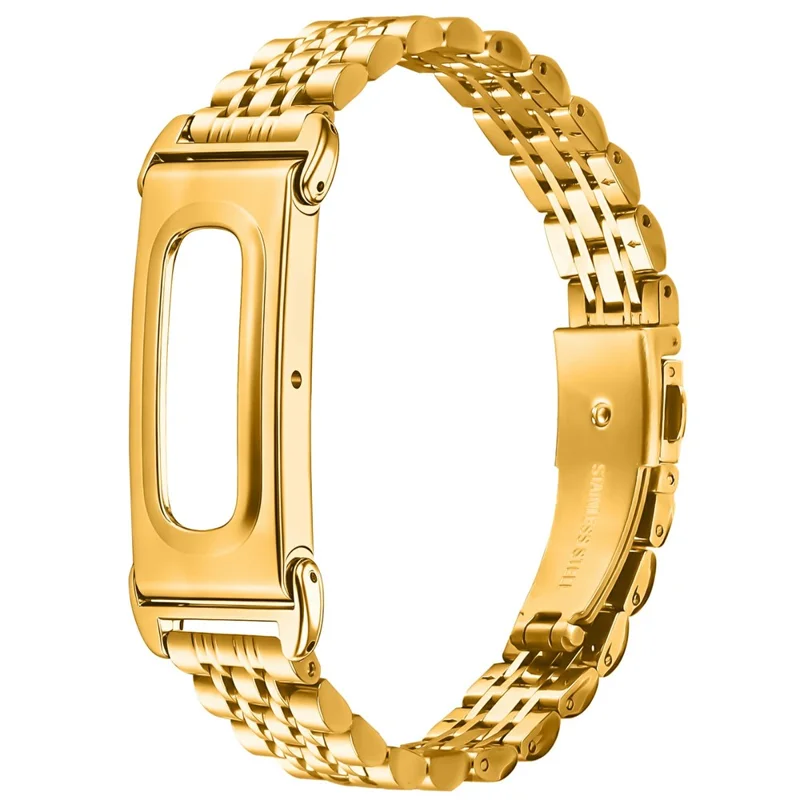 For Google Fitbit Air Stainless Steel Watch Band Eletroplating Slim Beaded Link Strap - Gold