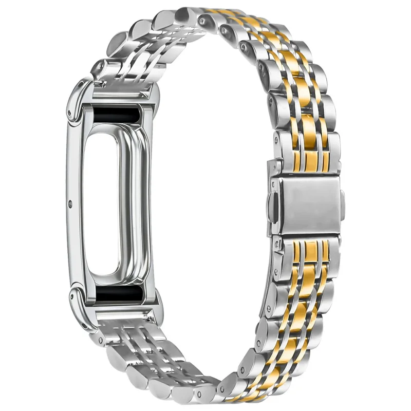 For Google Fitbit Air Stainless Steel Watch Band Contrast Color Slim Beaded Link Strap - Silver / Gold