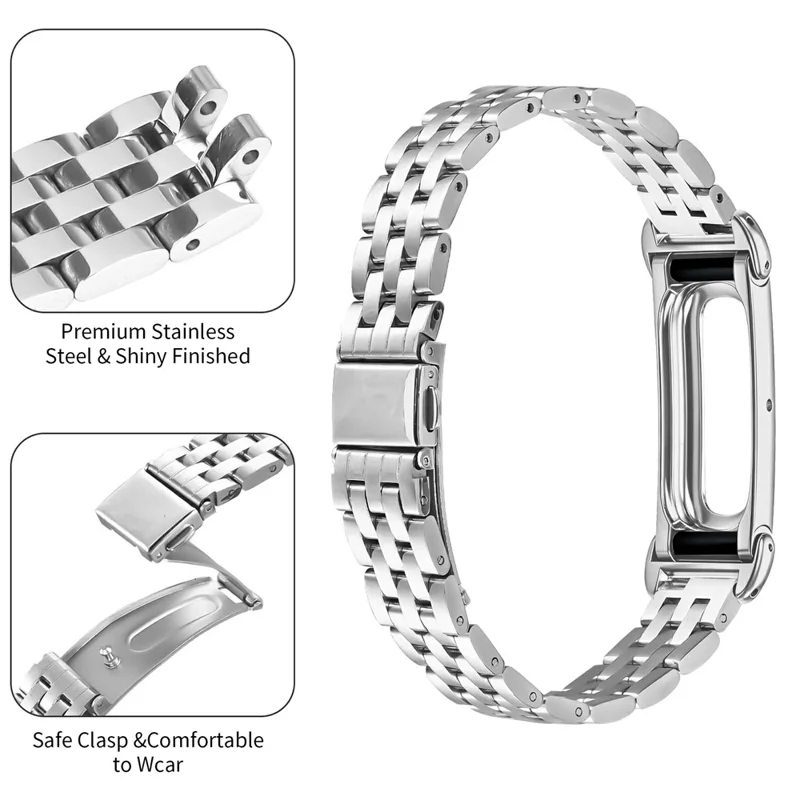 For Google Fitbit Air Metal Watch Band Stainless Steel Five-Bead Slim Strap - Silver
