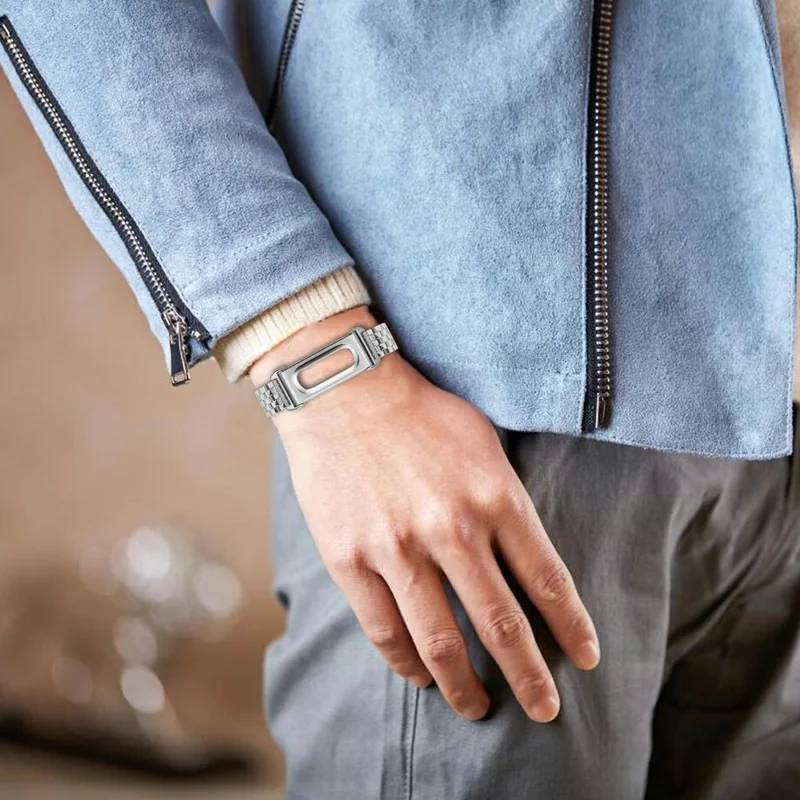 For Google Fitbit Air Metal Watch Band Stainless Steel Five-Bead Slim Strap - Silver