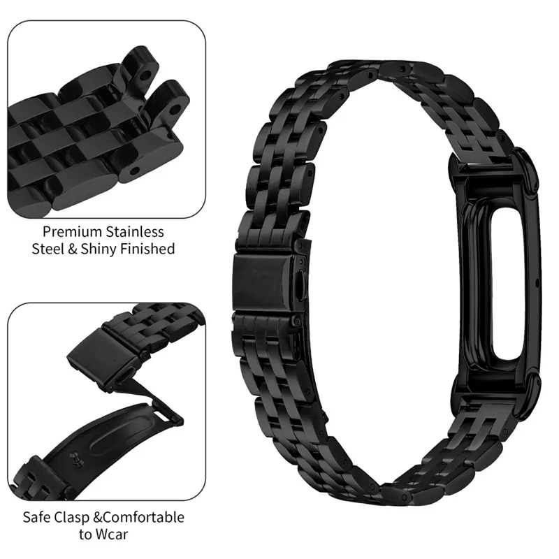 For Google Fitbit Air Metal Urband Styrlæg Fem-Bead Sølv Stribe - Sort