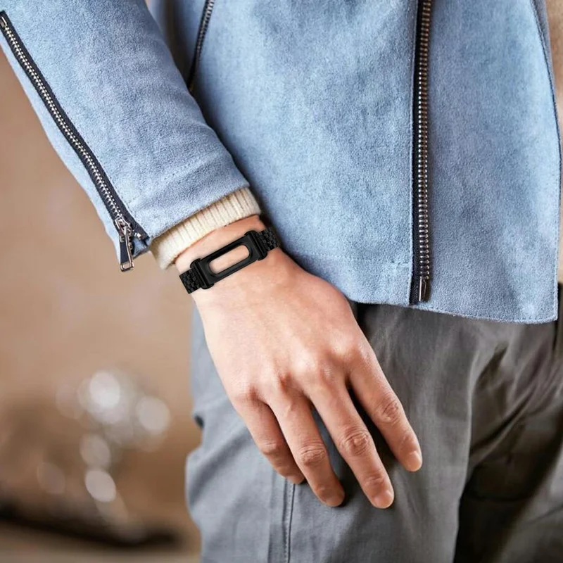 For Google Fitbit Air Metal Urband Styrlæg Fem-Bead Sølv Stribe - Sort