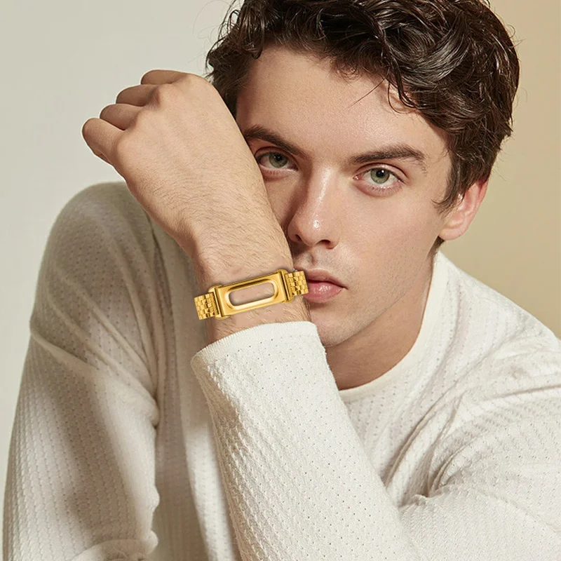 Cinturino Metallico per Google Fitbit Air, Cinturino Sottile Placcato in Acciaio Inossidabile a Cinque Maglie - Oro