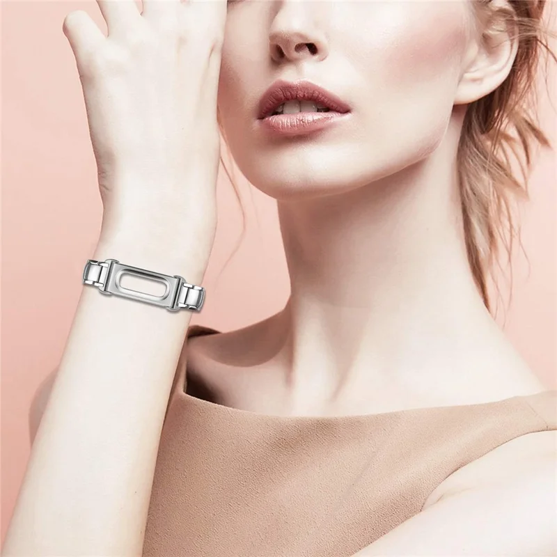 For Google Fitbit Air Band com Pulseira em Aço Inoxidável Metal de Reposição com Capa - Prata