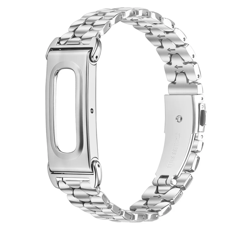 For Google Fitbit Air Watch Band with Case Pearl-Shape Stainless Steel Metal Replacement Strap - Silver