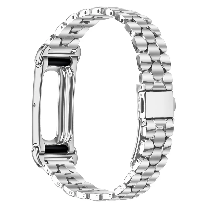 For Google Fitbit Air Watch Band with Case Pearl-Shape Stainless Steel Metal Replacement Strap - Silver