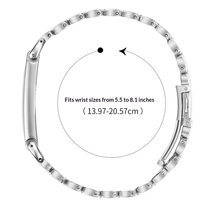 For Google Fitbit Air Watch Band with Case Pearl-Shape Stainless Steel Metal Replacement Strap - Silver