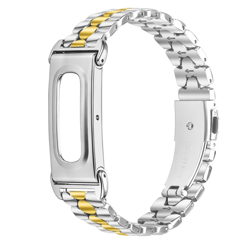 For Google Fitbit Air Watch Band with Case Pearl-Shape Stainless Steel Replacement Strap - Silver / Gold