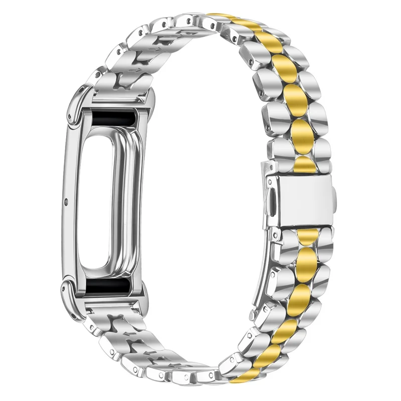 For Google Fitbit Air Watch Band with Case Pearl-Shape Stainless Steel Replacement Strap - Silver / Gold