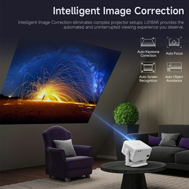 L018AR Full HD 1080P LCD Projector Android 14 H726 Auto Focus Keystone Dual-Band WiFi 6 Home Theater - White+Grey / US Plug