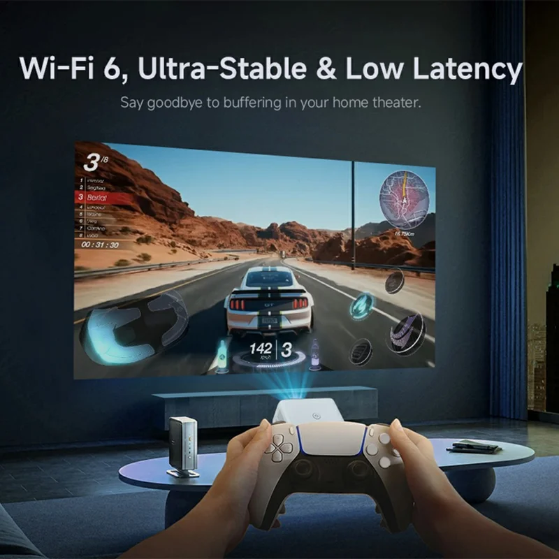 L018AR Full HD 1080P LCD Projector Android 14 H726 Auto Focus Keystone Dual-Band WiFi 6 Home Theater - White+Grey / US Plug