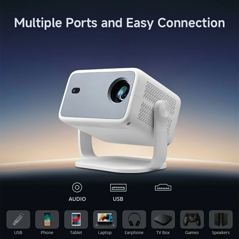 L018AR Full HD 1080P LCD Projector Android 14 H726 Auto Focus Keystone Dual-Band WiFi 6 Home Theater - White+Grey / US Plug