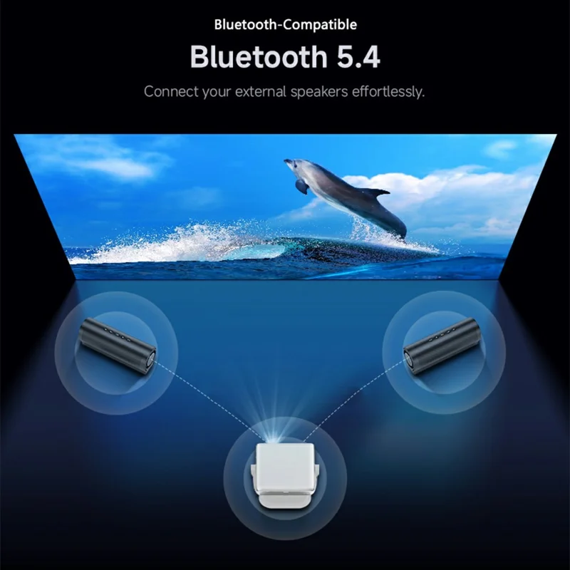 L018AR Full HD 1080P LCD Projector Android 14 H726 Auto Focus Keystone Dual-Band WiFi 6 Home Theater - White+Grey / US Plug