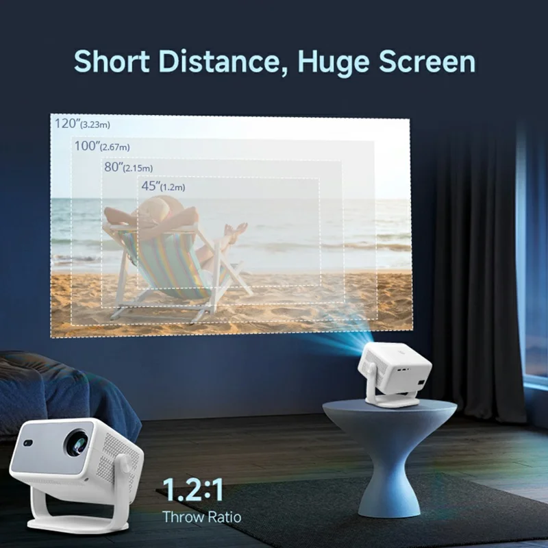 L018AR Full HD 1080P LCD Projector Android 14 H726 Auto Focus Keystone Dual-Band WiFi 6 Home Theater - White+Grey / US Plug